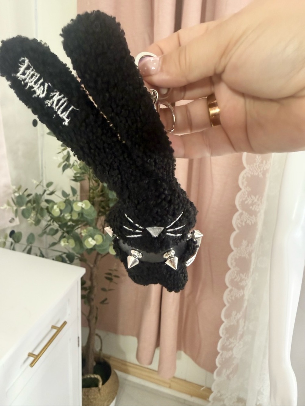Dolls Kill Black Plush Spiked Bunny Keychain BIN#5